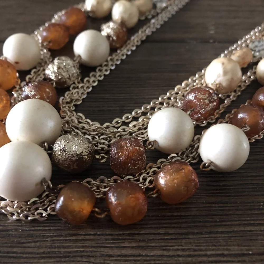 Vintage beaded and chain layered choker collar necklace